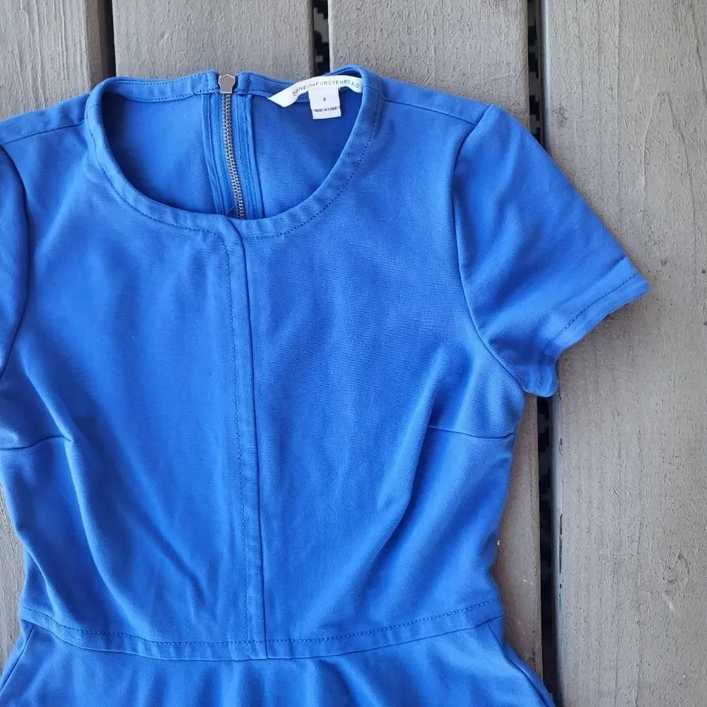 Diane von Furstenberg Blue Ivana Short-Sleeve Ponte Full-Skirt Dress Blue Size 8